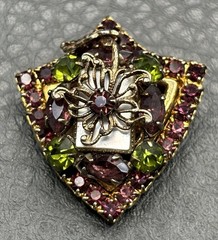 VTG Gold Tone Brooch Purple Faux Amethyst Faux Peridot Rhinestone Crystal Pin