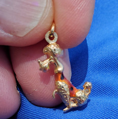 Original 14K GOLD Dog Pendant Exotic Rare Poodle Enamel Vest k9 Charm Medallion