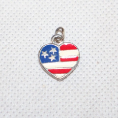 VTG AMERICAN FLAG HEART CHARM DOUBLE-SIDED ENAMEL PATRIOTIC USA STERLING SILVER?