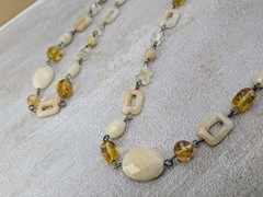 Long 42 inch Artisan Made Necklace Quartz Citrine Stones Gold And Silver Tone