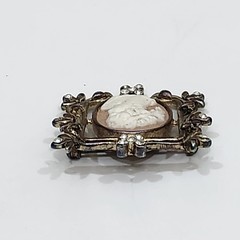 Vintage Cameo Brooch Gold Tone Floral Square Frame Crystals Signed AAi