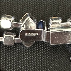 VINTAGE ESTATE STERLING SILVER BLUE & WHITE RHINESTONE B DAVID BRACELET 7” LONG
