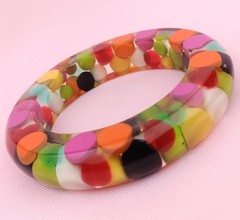 Vtg 1960s SOBRAL Clear Lucite Colorful Injected Bubble Chunky Bracelet Mod 8″