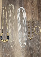 5pc Mixed Lot Women’s Fashion Necklaces & Bracelet Gold/White/Blue Sim Pearl