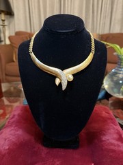 VTG CRAFT Gold Tone Collar Asymmetrical Rhinestone Pearl Choker Necklace