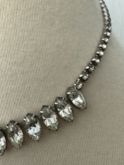 Vintage Clear Rhinestone Choker Necklace Marquise Cut Silver Tone Tennis Chain