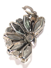 1950s Juliana D&E Book Piece Brooch Earrings Set Smoky Gray Coffin Navette 3″