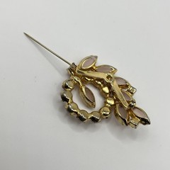 Vintage Pink Frosted Glass Rhinestone Brooch Pin Possible Unsigned D&E Juliana