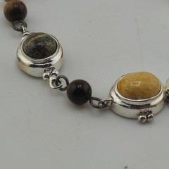 Sterling Silver 925 Bracelet Mixed Stone Cabochons 6.5in Lobster Clasp Classic