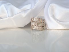 Sterling Silver 925 Large Baguette Gemstone Chunky Statement Band Ring Size 6