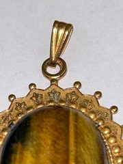 Oval Tigers Eye Gemstone Set in Gold-Tone Brass Frame 1.75″ Heavy Mothers Day