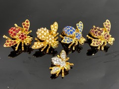 LOT of 5 JOAN RIVERS Gold Tone Bee Pins Brooches (one small) Various Colors