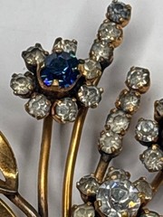 Antique Edwardian Style Rhinestone Floral Spray Brooch Trombone Clasp Signed