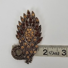 Vintage Yellow Brown Crystal Rhinestone Floral Big Brooch Pin Pendant Gold Tone
