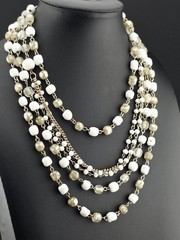 Vintage W Germany Milk Glass Faux Pearl Multi Strand Statement Necklace 90g…