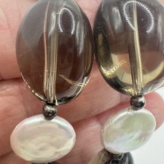 Vintage Chunky Smoky Quartz & Coin Pearl Necklace Sterling Silver Donna Dressler