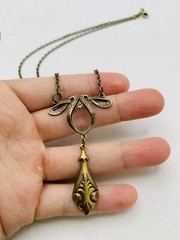Gold Tone Art Nouveau Vintage Style Elegant Fancy Drop Down Bridgerton Necklace