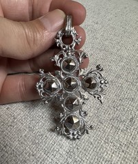 Antique Georgian Flemish italian Ornate 800 Silver Cross Pendant Scrolls Facets