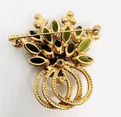 JULIANA DeLizza Elster Olivine Rhinestone & Metal Loop Brooch Vintage Jewelry