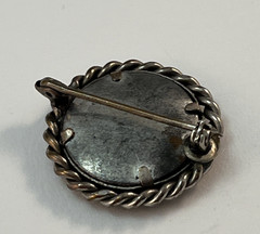 Antique Silver Tone Round Photo Picture Brooch Pin 1″ Mixed Metals