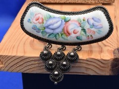 VTG OLD russian Cupronickel Finift Enamel Retro porcelain brooch German Silver
