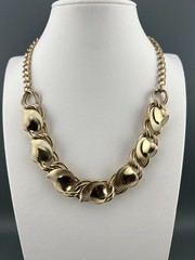 Vintage Collar Necklace Gold Tone Leaf Link Textured Layered Chunky Retro 16″