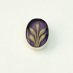 Vintage 925 Sterling Silver Purple Glass Flower Oval Brooch Pin Pendant