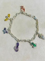 MWS Sterling Silver Charm Bracelet; 6 Sterling Charms 7.25″ ~ 23g ~ 5-H1277