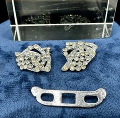 Duette Rhinestone Dress Clip Brooch Art Deco Vintage Convertible Pin 1.25” X 1”