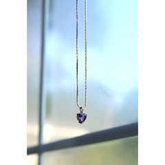 Vintage 14K Italian Solid Gold Amethyst Heart Necklace, Long 24.5″ Heirloom