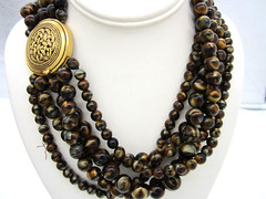 Estate MMA Museum of Modern Art Goldtone Agate Bead 280 Gram 5 Strand Necklace