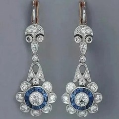 Art Deco Style Lab Created Diamond Sapphire Engagement 14k White Gold FN Earring