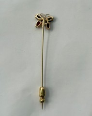 Vintage 14k Yellow Gold 4 Garnet Gems Butterfly Stick Pin Lapel Brooch