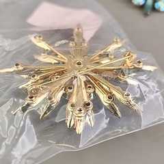 Vintage Judy Lee Rhinestone Brooch Clip On Earrings Set Blue Flower Original Box