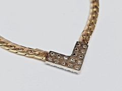 COOL 1980s 13-14k Multi-Tone Gold Herringbone Diamond Pave’ Chevron 16″ Necklace