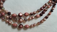 3 strand 20″ gold tone irregular round, oval & crystal beads with pedal spacers