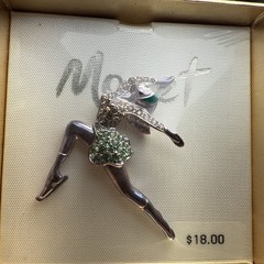 Monet pin brooch ballerina rhinestones vintage unused 80’s Mint In Box