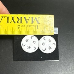 Vintage Medici Pierced Lucite Earrings Round Boho Stars Moon Magical White Sky