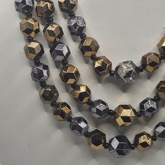 Vintage W Germany Multi Strand Beaded Necklace Gold Silver Tone Geometric READ