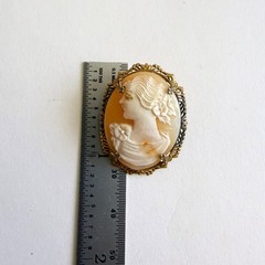 Vintage Sterling Silver Cameo Brooch Filigree Gilt Gold Wash Carved Shell Pin