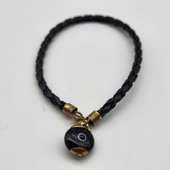 Vintage Sterling Silver Gold Overlay Evil Eye Charm Bracelet Leather braided