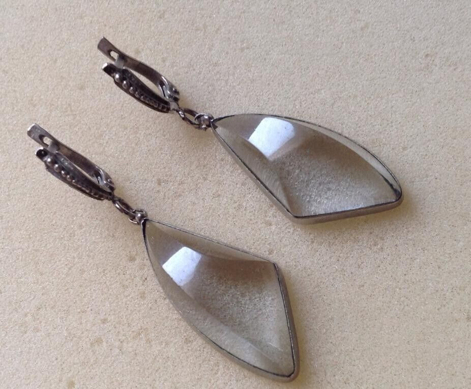 Earrings for Women Vintage Cupronickel Silver Plated Jewelry Glass Stone Nice