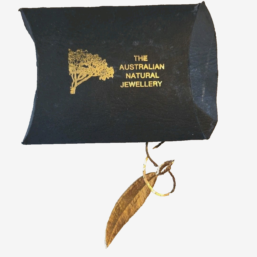 Gold-plated Metal Leaf Pendant and Necklace Vtg Textured 17” in Box Australian