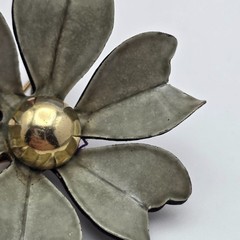 Vintage Gray Enamel Flower Brooch Gold Tone 45mm Mid Century