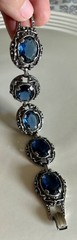 Vintage Silver Tone Blue Faceted Glass Bracelet Victorian Revival Gothic Style