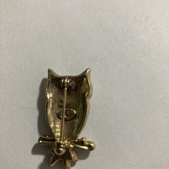 Bird Owl Yellow Green Enamel Rhinestone LIZ CLAIBORNE Vintage Gold Brooch M-6992