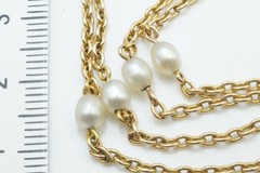 PRETTY ANTIQUE ENGLISH 15K GOLD NATURAL PEARL CHAIN NECKLACE c1890