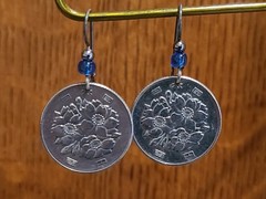 Vintage Japanese 100 Yen Earrings Coin Pierced Silver Colored Dangle Drop