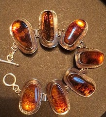 Silver Modernist Amber Big Baltic Bracelet Brutalist Abstract Design Artisan