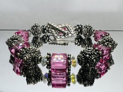 Ster Silver Artisan Crafted Bali Pink Bead & Silver Beaded Wire Bracelet 7” 30g